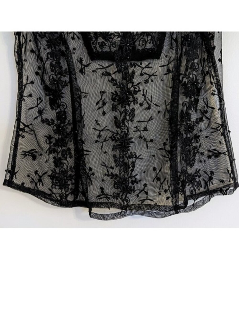 Vintage Scala Sheer Black Beaded Long Sleeve V-Neck Blouse, Elegant Sexy, size S - Picture 4 of 7